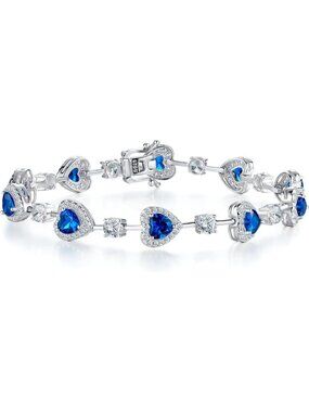 Women's Sapphire Silver Gemstone Heart Bracelet luxury Fashion Fine Jewelry